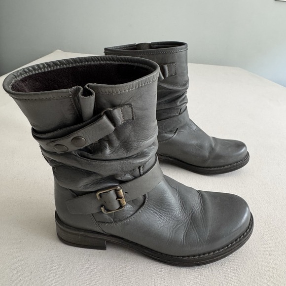 Eric Michael Shoes - Eric Michael Women's Laguna Boot Size 37 7 Gray Leather Slouch Moto Biker Bootie